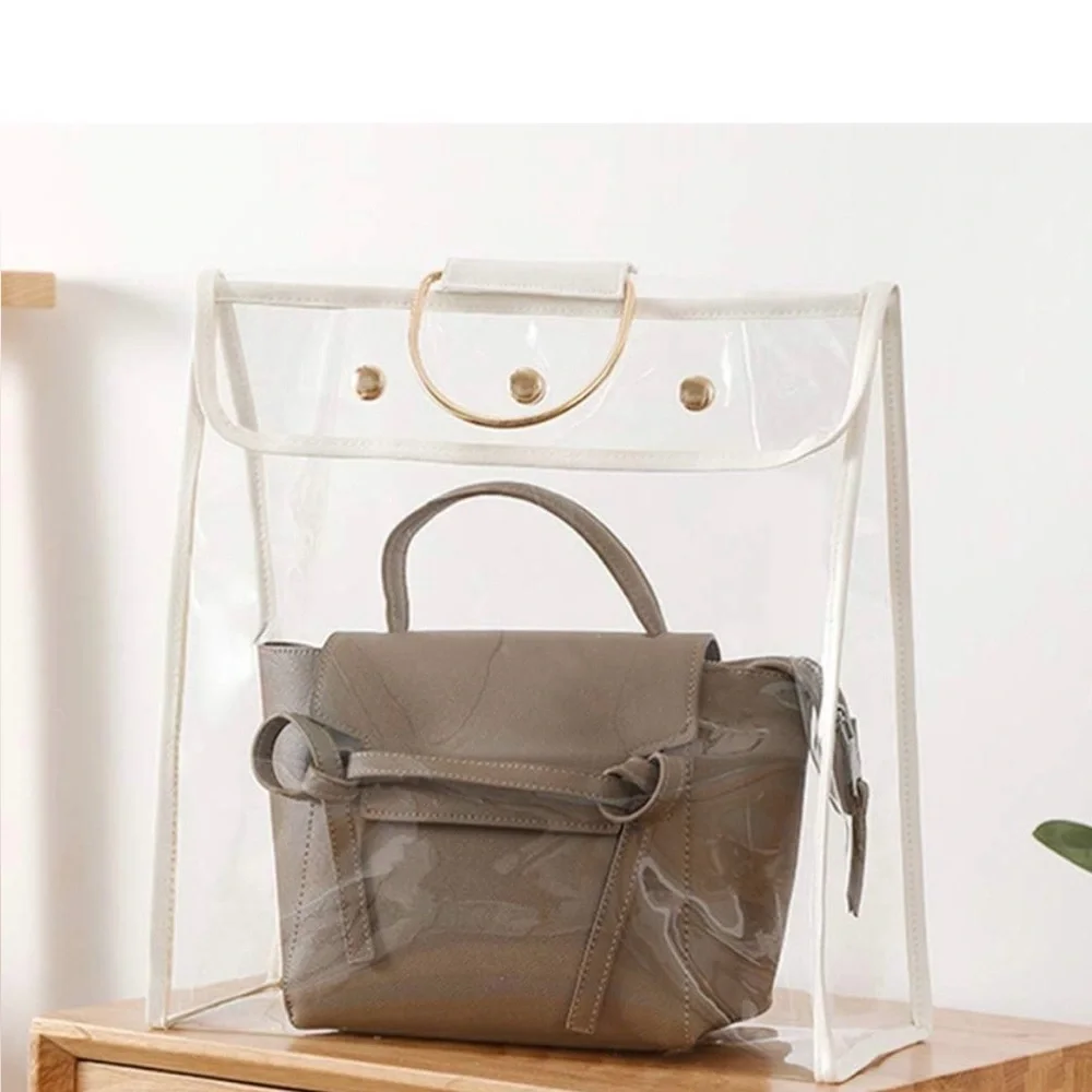 Transparent Bag organizer/Garment Bag with White Trim round gold handle 6pcs